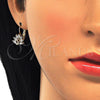 Arete Gancho Frances 02.210.0229 Oro Laminado, Diseño de Pavo Real, con Blanca and Granate Zirconia Cubica, Pulido, Tono Dorado