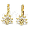 Arete Gancho Frances 02.210.0229 Oro Laminado, Diseño de Pavo Real, con Blanca and Granate Zirconia Cubica, Pulido, Tono Dorado