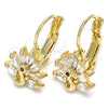 Arete Gancho Frances 02.210.0229 Oro Laminado, Diseño de Pavo Real, con Blanca and Granate Zirconia Cubica, Pulido, Tono Dorado