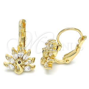 Arete Gancho Frances 02.210.0229 Oro Laminado, Diseño de Pavo Real, con Blanca and Granate Zirconia Cubica, Pulido, Tono Dorado