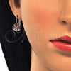 Arete Gancho Frances 02.210.0229.2 Oro Laminado, Diseño de Pavo Real, con Granate and Blanca Zirconia Cubica, Pulido, Tono Dorado