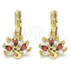Arete Gancho Frances 02.210.0229.2 Oro Laminado, Diseño de Pavo Real, con Granate and Blanca Zirconia Cubica, Pulido, Tono Dorado