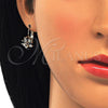 Arete Gancho Frances 02.210.0229.3 Oro Laminado, Diseño de Pavo Real, con Negro and Blanca Zirconia Cubica, Pulido, Tono Dorado