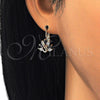 Arete Gancho Frances 02.210.0229.3 Oro Laminado, Diseño de Pavo Real, con Negro and Blanca Zirconia Cubica, Pulido, Tono Dorado