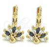 Arete Gancho Frances 02.210.0229.3 Oro Laminado, Diseño de Pavo Real, con Negro and Blanca Zirconia Cubica, Pulido, Tono Dorado