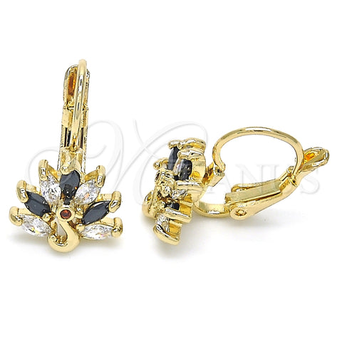 Arete Gancho Frances 02.210.0229.3 Oro Laminado, Diseño de Pavo Real, con Negro and Blanca Zirconia Cubica, Pulido, Tono Dorado