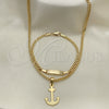 Juego de Arete y Dije de Nino 06.63.0230 Oro Laminado, Diseño de Ancla y Miami Cubana, Pulido, Tono Dorado
