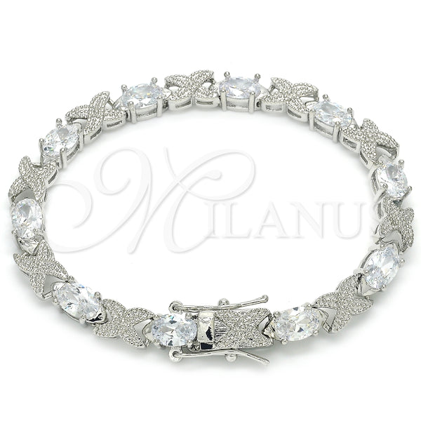 Pulsera Tennis 03.168.0026.1.07 Rodio Laminado, con Zirconia Cubica Blanca, Pulido, Rodinado (Grosor 06 MM, 7 Pulgadas de Largo)