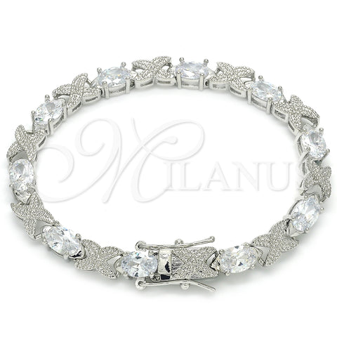Pulsera Tennis 03.168.0026.1.07 Rodio Laminado, con Zirconia Cubica Blanca, Pulido, Rodinado (Grosor 06 MM, 7 Pulgadas de Largo)