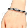 Pulsera Tennis 03.168.0026.6.07 Rodio Laminado, con Zirconia Cubica Negro, Pulido, Rodinado (Grosor 06 MM, 7 Pulgadas de Largo)