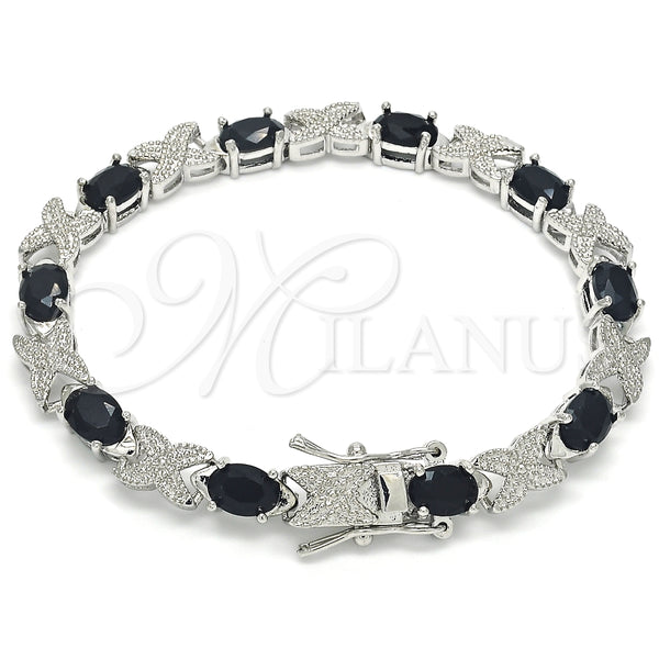 Pulsera Tennis 03.168.0026.6.07 Rodio Laminado, con Zirconia Cubica Negro, Pulido, Rodinado (Grosor 06 MM, 7 Pulgadas de Largo)