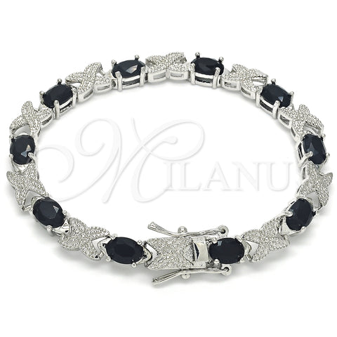 Pulsera Tennis 03.168.0026.6.07 Rodio Laminado, con Zirconia Cubica Negro, Pulido, Rodinado (Grosor 06 MM, 7 Pulgadas de Largo)