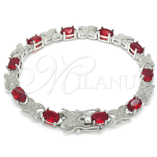 Pulsera Tennis 03.168.0026.8.07 Rodio Laminado, con Zirconia Cubica Granate, Pulido, Rodinado (Grosor 06 MM, 7 Pulgadas de Largo)