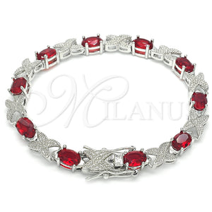 Pulsera Tennis 03.168.0026.8.07 Rodio Laminado, con Zirconia Cubica Granate, Pulido, Rodinado (Grosor 06 MM, 7 Pulgadas de Largo)