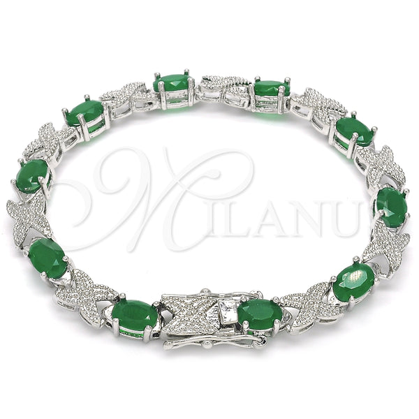 Pulsera Tennis 03.168.0026.9.07 Rodio Laminado, con Zirconia Cubica Verde, Pulido, Rodinado (Grosor 06 MM, 7 Pulgadas de Largo)