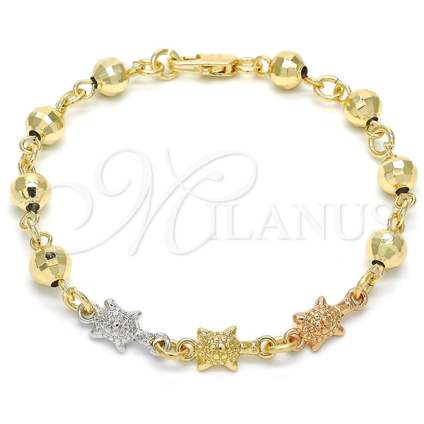 Pulsera Elegante 03.63.1956.1.07 Oro Laminado, Diseño de Tortuga, Pulido, Tres Tonos (06 MM Thickness, 7 Inches Length)