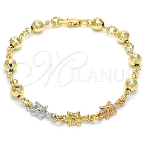 Pulsera Elegante 03.63.1956.1.07 Oro Laminado, Diseño de Tortuga, Pulido, Tres Tonos (06 MM Thickness, 7 Inches Length)