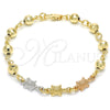 Pulsera Elegante 03.63.1956.1.07 Oro Laminado, Diseño de Tortuga, Pulido, Tres Tonos (06 MM Thickness, 7 Inches Length)