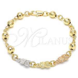 Pulsera Elegante 03.63.1957.1.07 Oro Laminado, Diseño de Búho, Pulido, Tres Tonos (06 MM Thickness, 7 Inches Length)