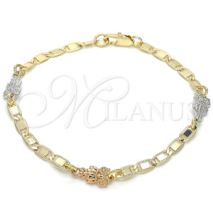 Pulsera Elegante 03.63.1958.1.08 Oro Laminado, Diseño de Búho, Pulido, Tres Tonos (04 MM Thickness, 8 Inches Length)