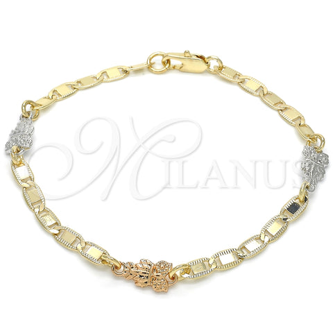 Pulsera Elegante 03.63.1958.1.08 Oro Laminado, Diseño de Búho, Pulido, Tres Tonos (04 MM Thickness, 8 Inches Length)