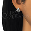 Arete Dormilona 02.210.0232 Oro Laminado, con Blanca Zirconia Cubica, Pulido, Dos Tonos