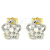 Arete Dormilona 02.210.0101.3 Oro Laminado, Diseño de Flor, con Blanca Zirconia Cubica, Pulido, Dos Tonos