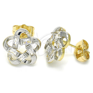 Arete Dormilona 02.210.0101.3 Oro Laminado, Diseño de Flor, con Blanca Zirconia Cubica, Pulido, Dos Tonos