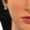 Arete Dormilona 02.210.0238 Oro Laminado, Diseño de Flor, con Blanca Zirconia Cubica, Pulido, Dos Tonos