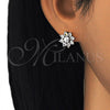 Arete Dormilona 02.210.0238 Oro Laminado, Diseño de Flor, con Blanca Zirconia Cubica, Pulido, Dos Tonos
