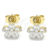 Arete Dormilona 02.210.0239 Oro Laminado, Diseño de Flor, con Blanca Zirconia Cubica, Pulido, Dos Tonos