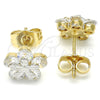 Arete Dormilona 02.210.0239 Oro Laminado, Diseño de Flor, con Blanca Zirconia Cubica, Pulido, Dos Tonos