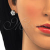 Arete Dormilona 02.210.0240 Oro Laminado, Diseño de Flor, con Blanca Zirconia Cubica, Pulido, Dos Tonos