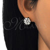 Arete Dormilona 02.210.0240 Oro Laminado, Diseño de Flor, con Blanca Zirconia Cubica, Pulido, Dos Tonos