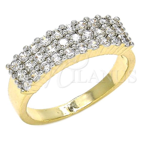 Anillo Multi Piedra 01.210.0067.09 Oro Laminado, con Blanca Zirconia Cubica, Pulido, Dos Tonos (Size 9)