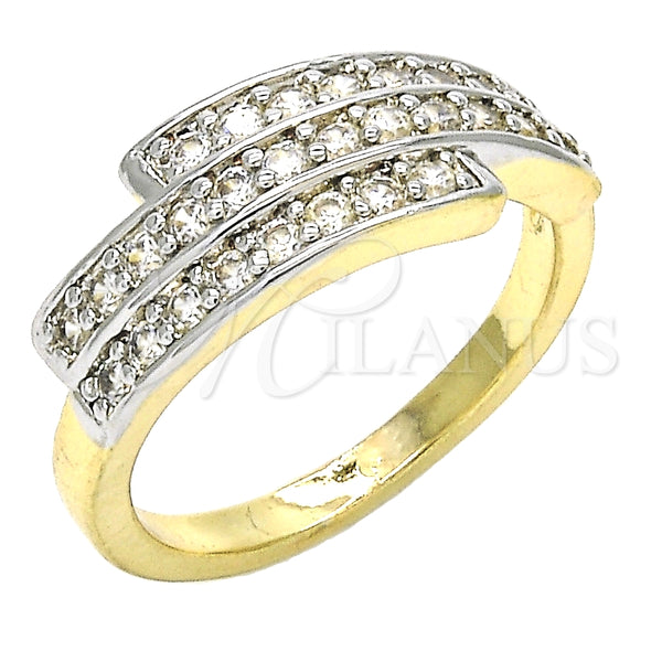 Anillo Multi Piedra 01.210.0068.08 Oro Laminado, con Blanca Zirconia Cubica, Pulido, Dos Tonos (Size 8)