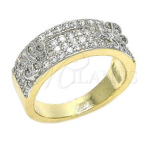 Anillo Multi Piedra 01.210.0069.08 Oro Laminado, Diseño de Mariposa, con Blanca Zirconia Cubica, Pulido, Dos Tonos (Size 8)