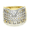 Anillo Multi Piedra 01.210.0072.09 Oro Laminado, Diseño de Llave Griega, con Blanca Zirconia Cubica, Pulido, Dos Tonos (Size 9)