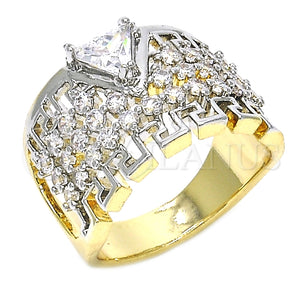 Anillo Multi Piedra 01.210.0072.09 Oro Laminado, Diseño de Llave Griega, con Blanca Zirconia Cubica, Pulido, Dos Tonos (Size 9)