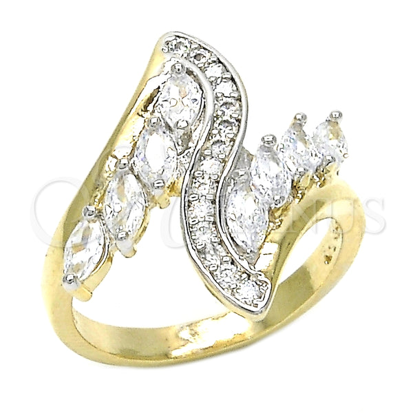 Anillo Multi Piedra 01.210.0074.09 Oro Laminado, con Blanca Zirconia Cubica, Pulido, Dos Tonos (Size 9)