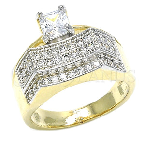 Anillo Multi Piedra 01.210.0076.09 Oro Laminado, con Blanca Zirconia Cubica, Pulido, Dos Tonos (Size 9)