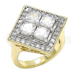Anillo Multi Piedra 01.210.0056.2.07 Oro Laminado, con Blanca Zirconia Cubica, Pulido, Dos Tonos (Size 7)