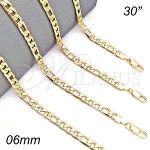 Gargantilla Basica 04.213.0140.30 Oro Laminado, Diseño de Figaro, Pulido, Tono Dorado (140 Gauge, 06 MM Thickness, 30 Inches Length)