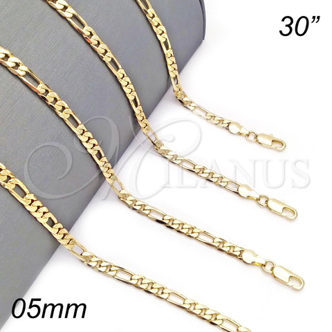 Gargantilla Basica 04.213.0141.30 Oro Laminado, Diseño de Figaro, Pulido, Tono Dorado (120 Gauge, 05 MM Thickness, 30 Inches Length)