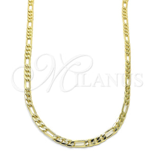 Gargantilla Basica 04.213.0142.24 Oro Laminado, Diseño de Figaro, Pulido, Tono Dorado (100 Gauge, 04 MM Thickness, 24 Inches Length)