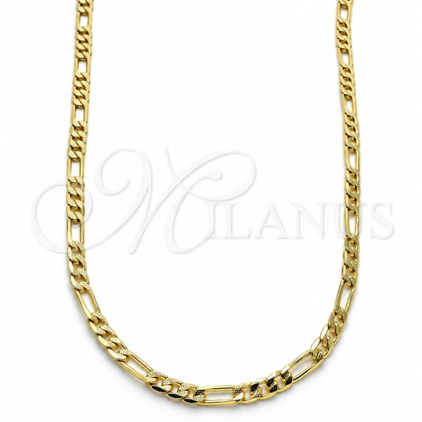 Gargantilla Basica 04.213.0142.24 Oro Laminado, Diseño de Figaro, Pulido, Tono Dorado (100 Gauge, 04 MM Thickness, 24 Inches Length)
