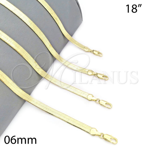 Gargantilla Basica 04.213.0143.18 Oro Laminado, Diseño de Herringbone, Pulido, Tono Dorado (06 MM Thickness, 18 Inches Length)