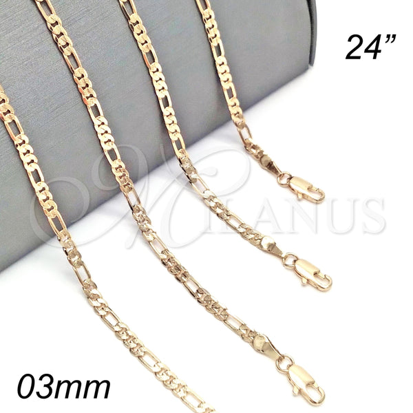 Gargantilla Basica 04.213.0144.24 Oro Laminado, Diseño de Figaro, Pulido, Tono Dorado (0.80 Gauge, Thickness, 24 Inches Length)