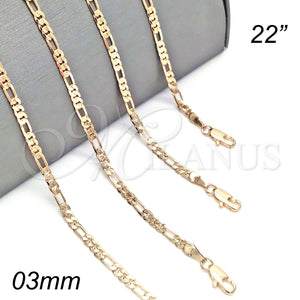 Gargantilla Basica 04.213.0144.22 Oro Laminado, Diseño de Figaro, Pulido, Tono Dorado (0.80 Gauge, 03 MM Thickness, 22 Inches Length)