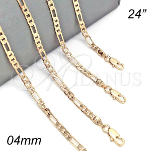 Gargantilla Basica 04.213.0145.24 Oro Laminado, Diseño de Figaro, Pulido, Tono Dorado (100 Gauge, Thickness, 24 Inches Length)